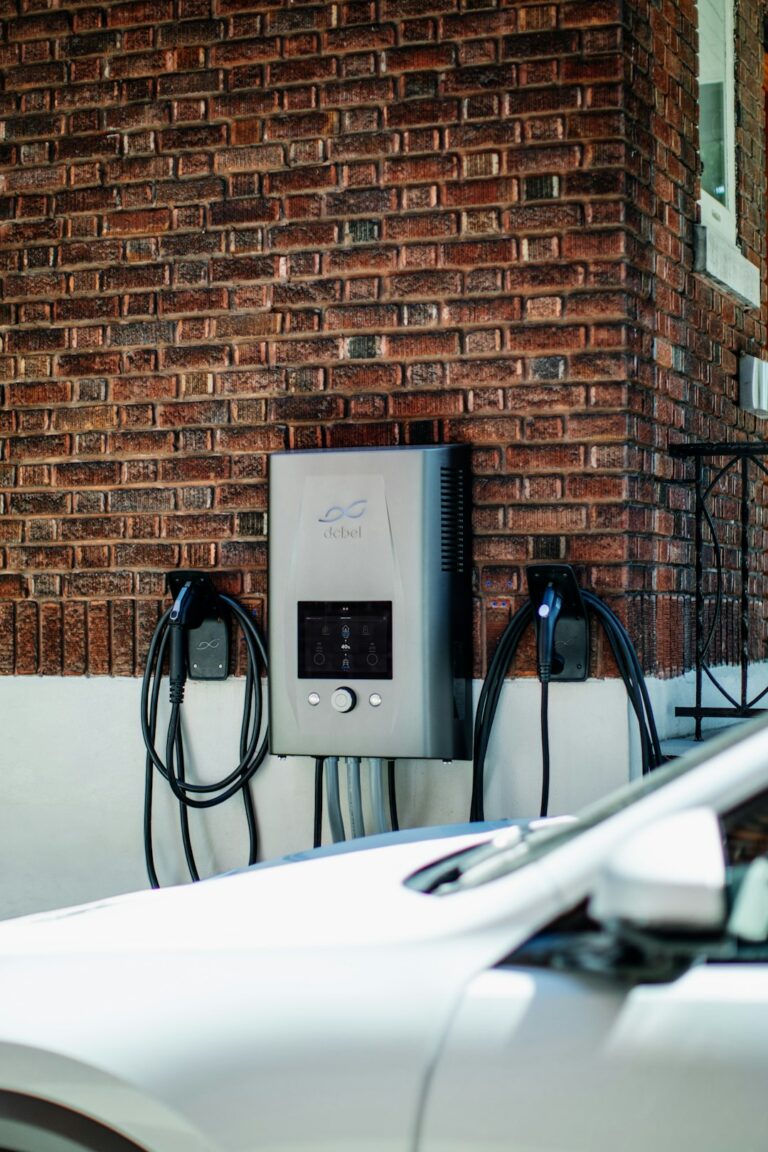 A homeowner reviews a wall-mounted solar battery beside an electrical panel in a garage.